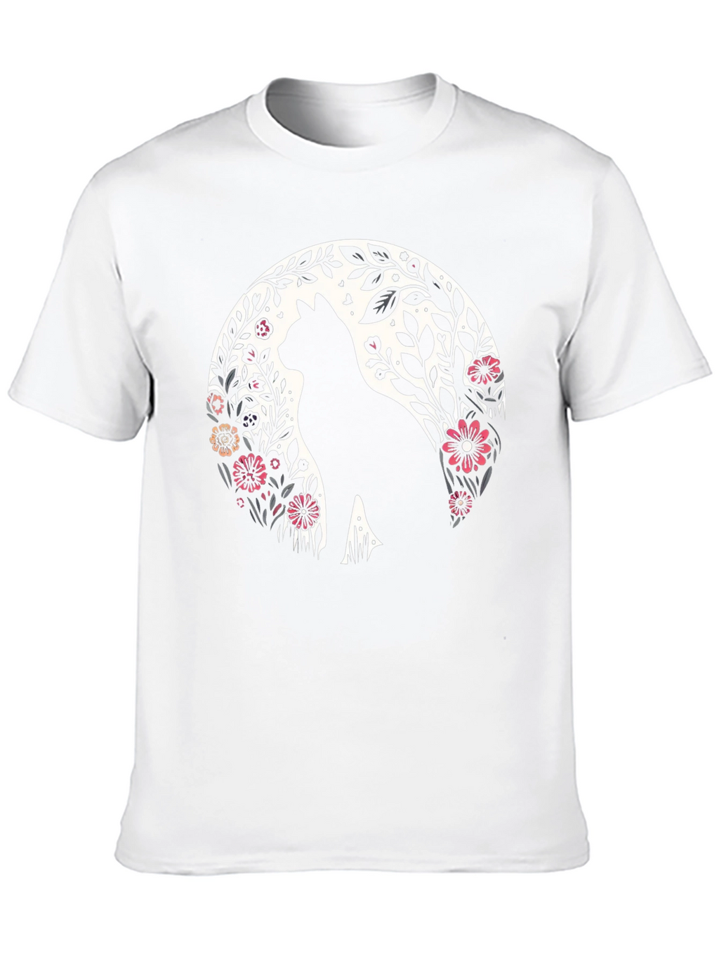 Floral Cat Silhouette T-Shirt