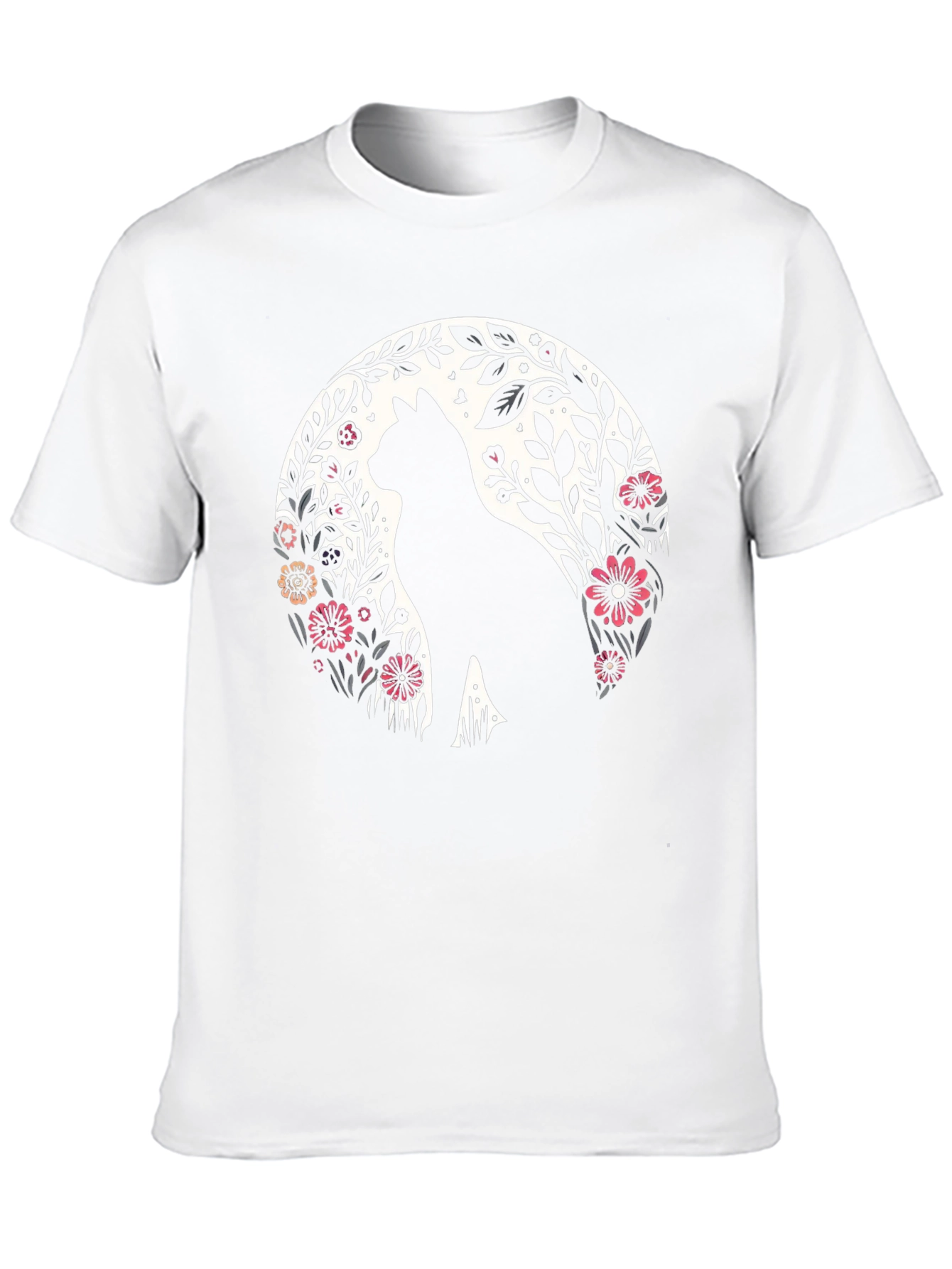 Floral Cat Silhouette T-Shirt