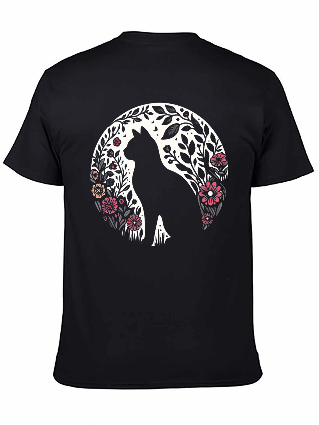 Floral Cat Silhouette T-Shirt