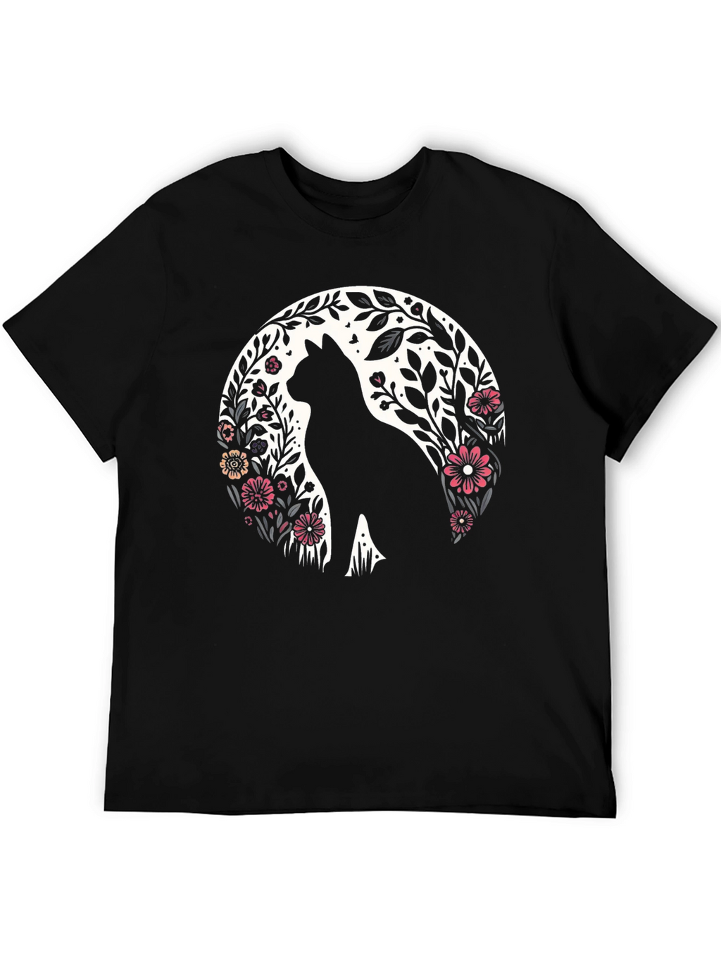 Floral Cat Silhouette T-Shirt