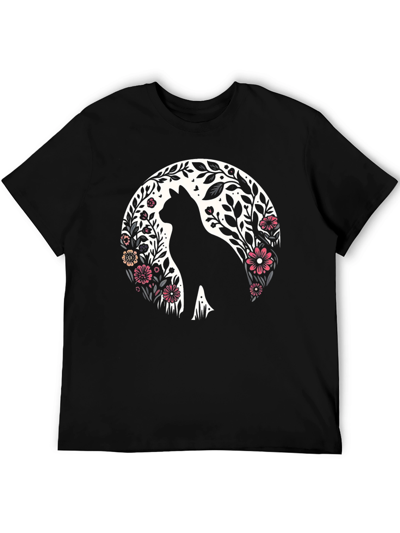 Floral Cat Silhouette T-Shirt