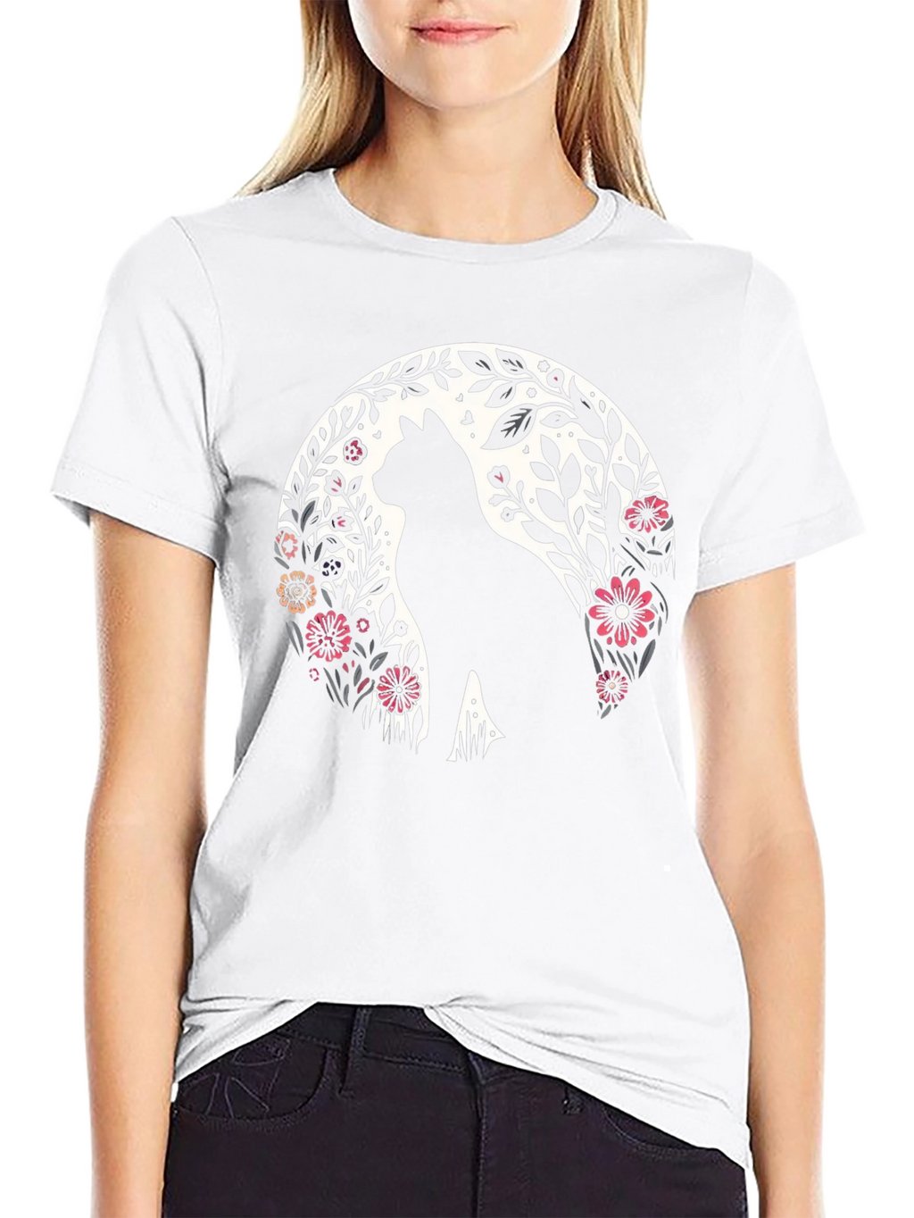 Floral Cat Silhouette T-Shirt