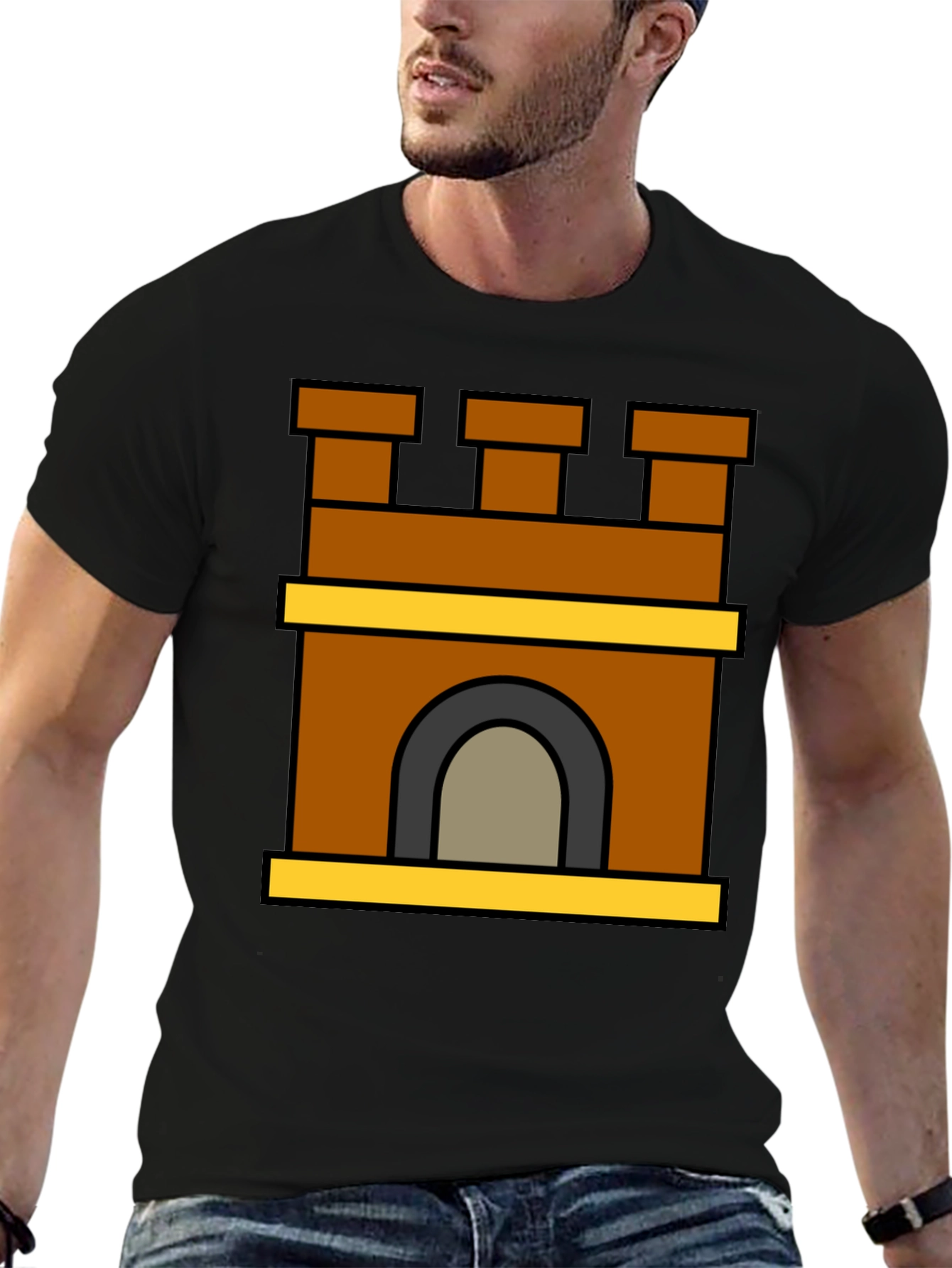 Castle Tower Graphic T-Shirt - Stylish Black Tee