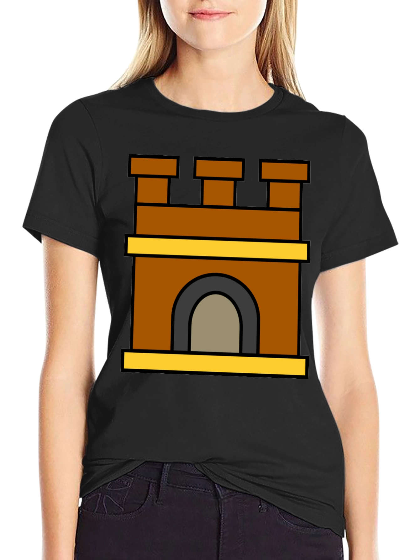 Castle Tower Graphic T-Shirt - Stylish Black Tee
