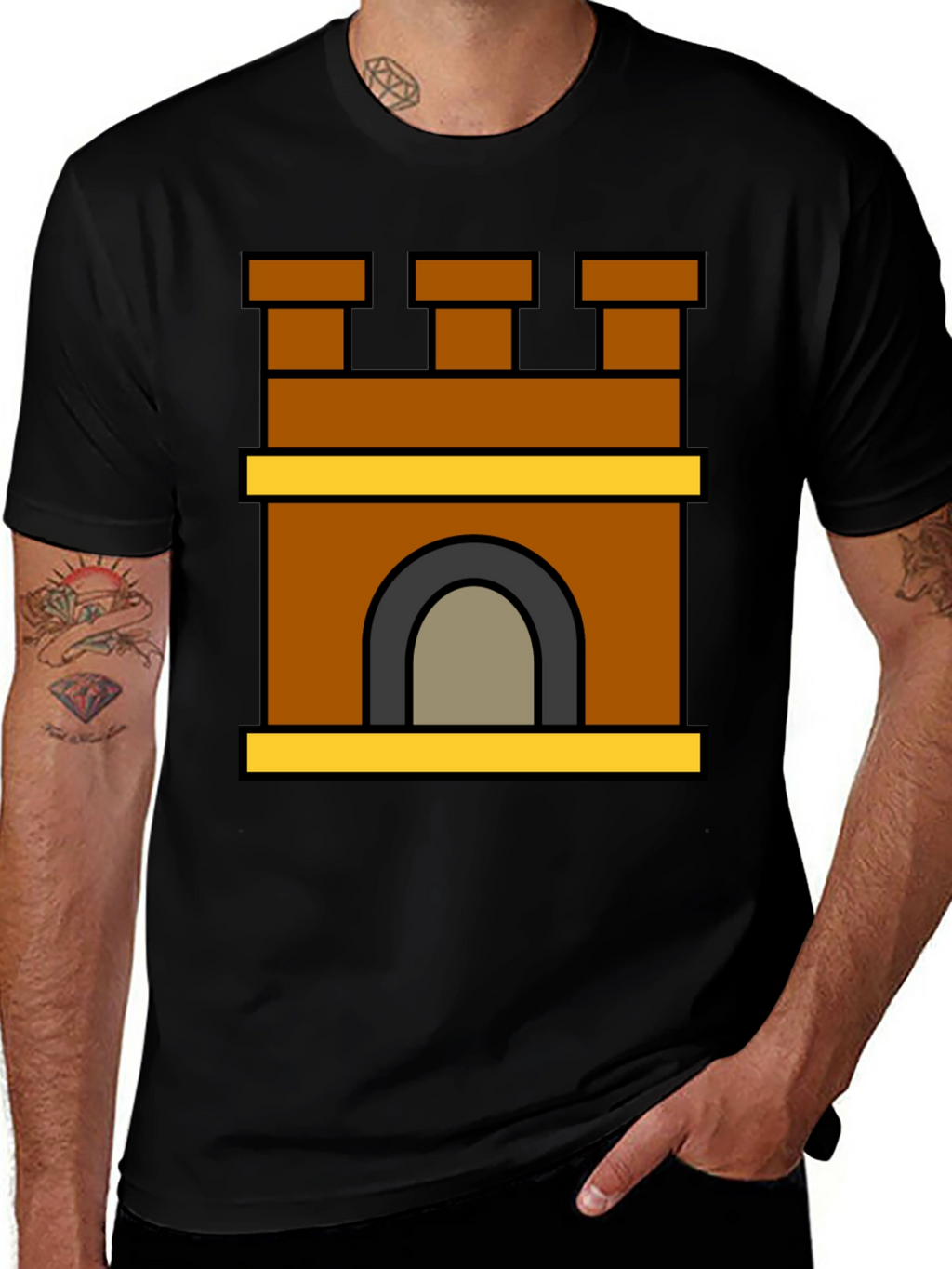 Castle Tower Graphic T-Shirt - Stylish Black Tee