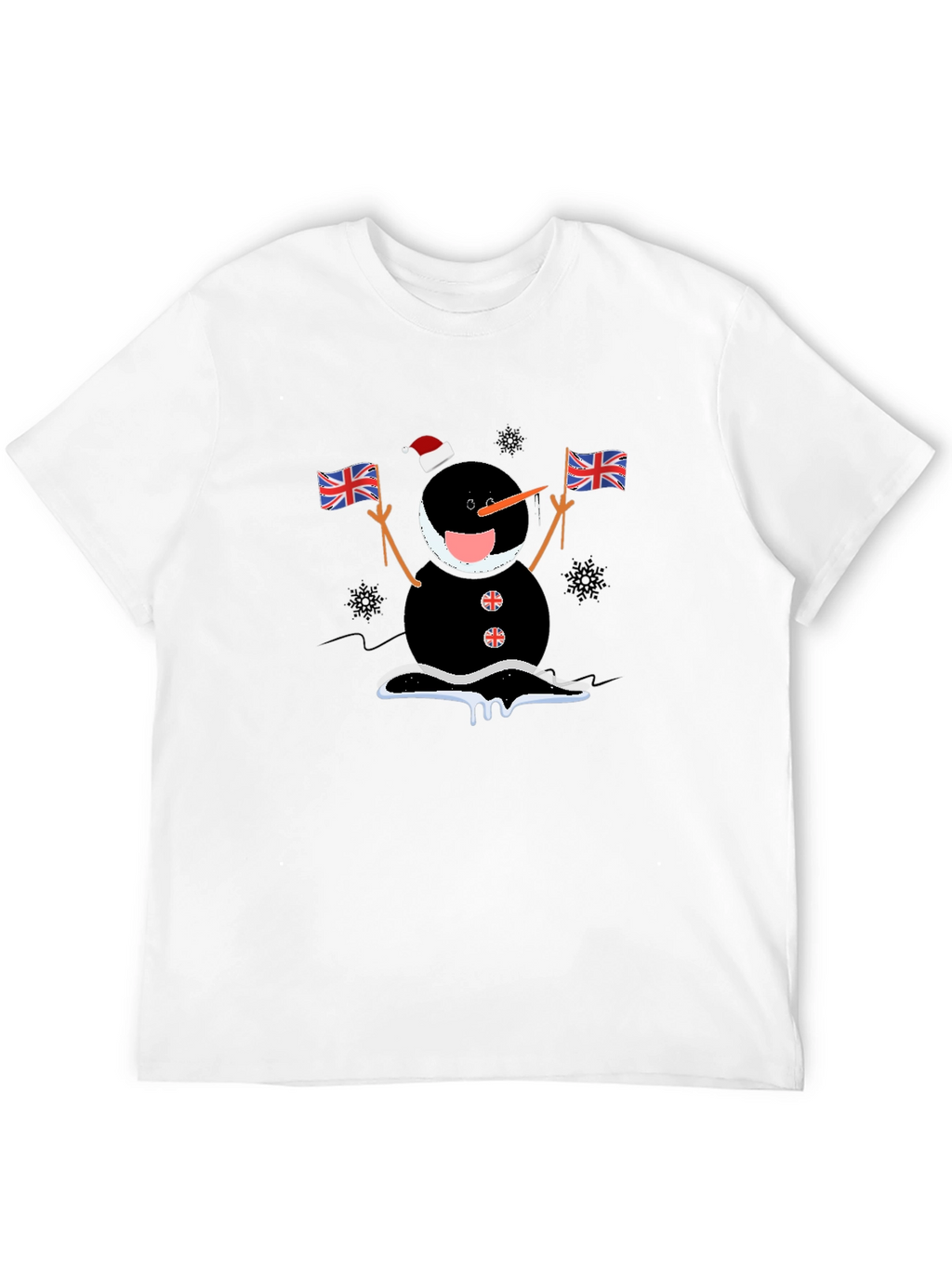 Novelty Black Snowman with Flags T-Shirt