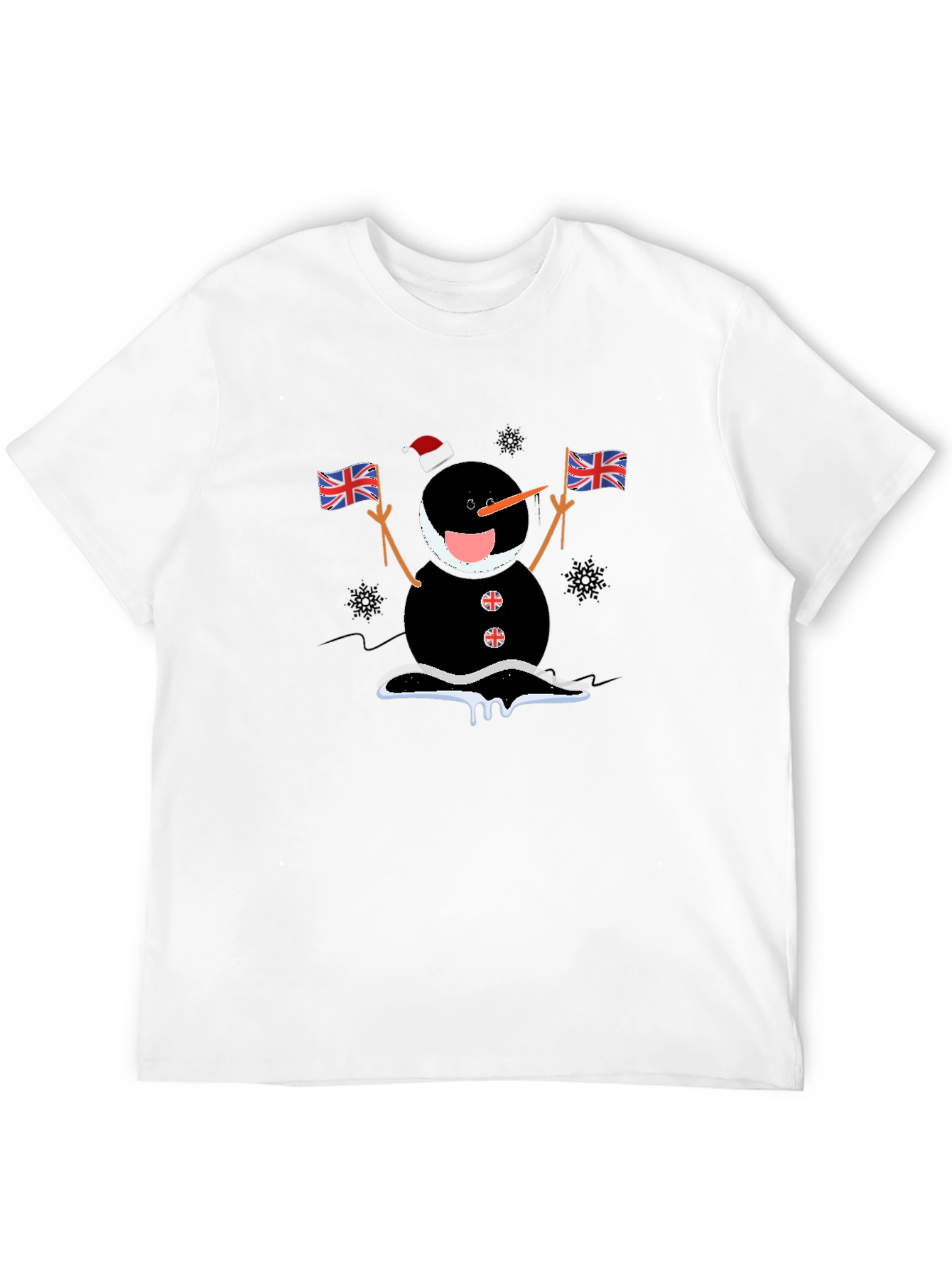 Novelty Black Snowman with Flags T-Shirt