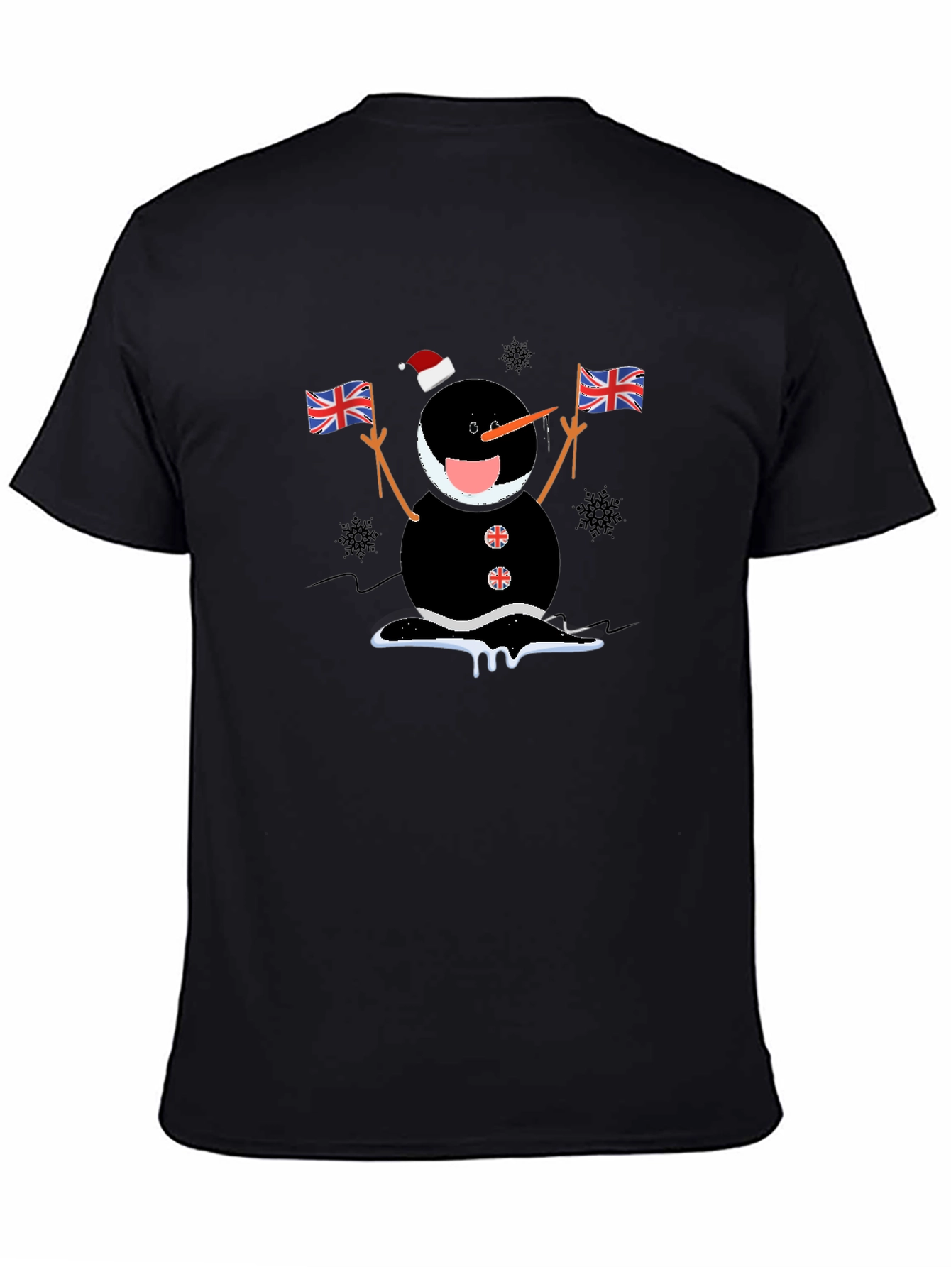 Novelty Black Snowman with Flags T-Shirt