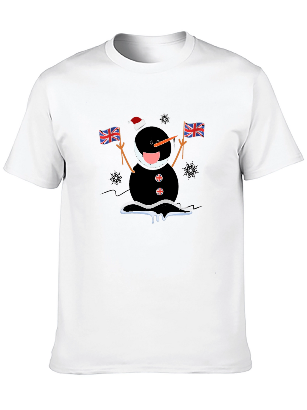 Novelty Black Snowman with Flags T-Shirt