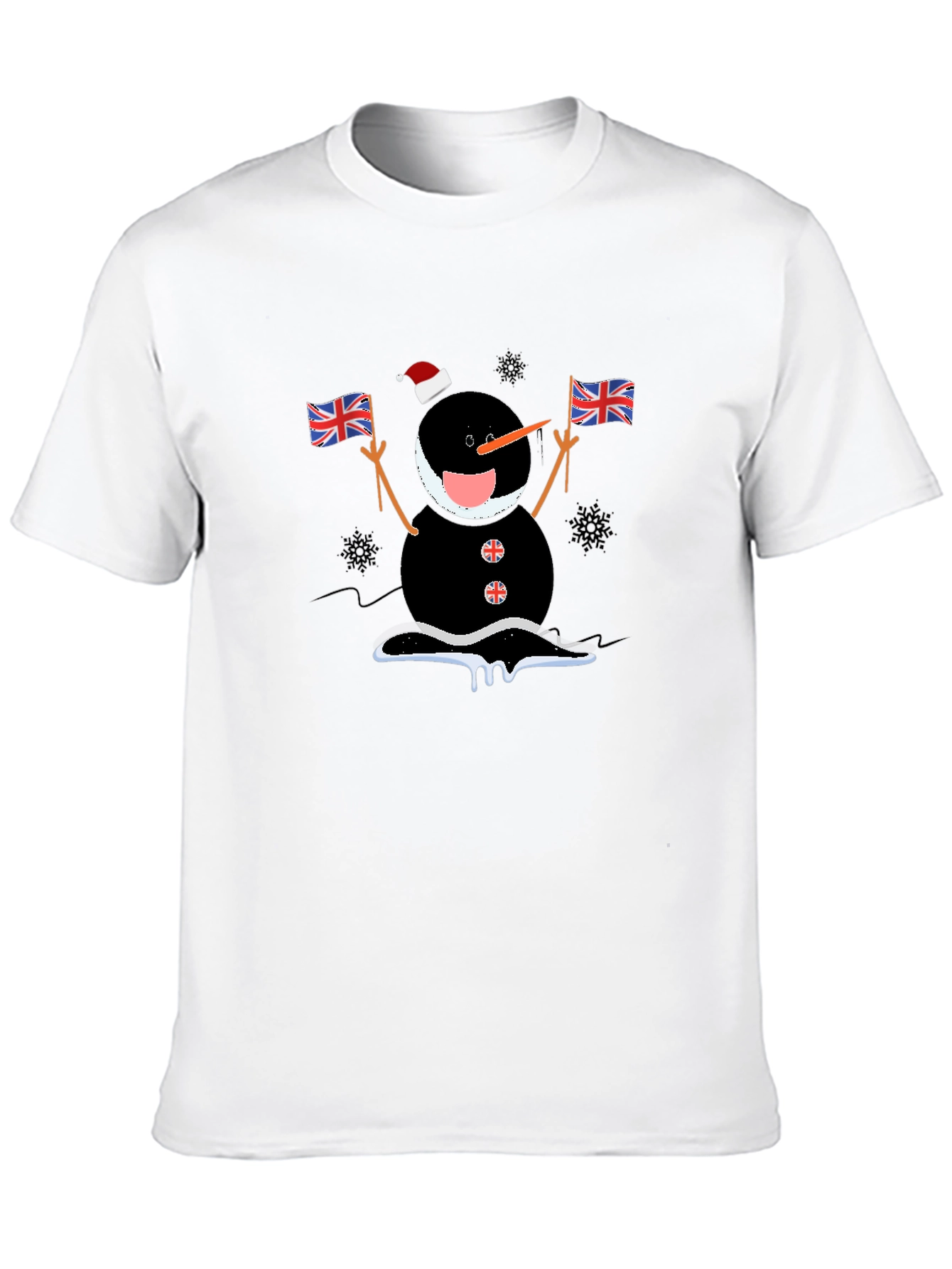 Novelty Black Snowman with Flags T-Shirt