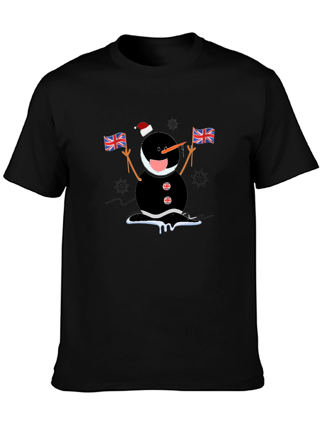 Novelty Black Snowman with Flags T-Shirt