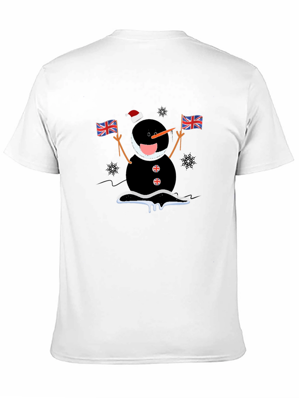 Novelty Black Snowman with Flags T-Shirt