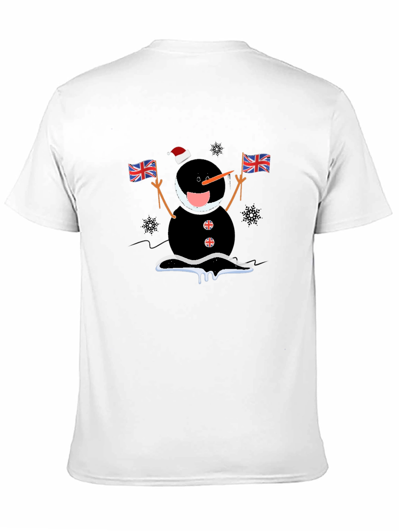 Novelty Black Snowman with Flags T-Shirt