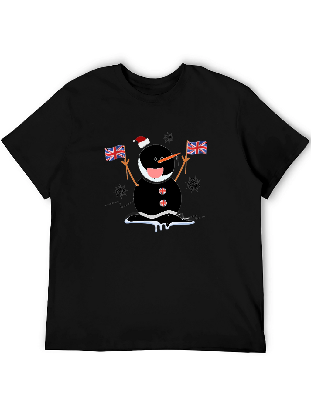 Novelty Black Snowman with Flags T-Shirt