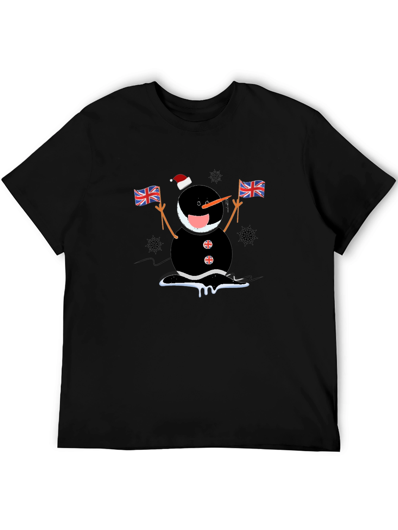 Novelty Black Snowman with Flags T-Shirt