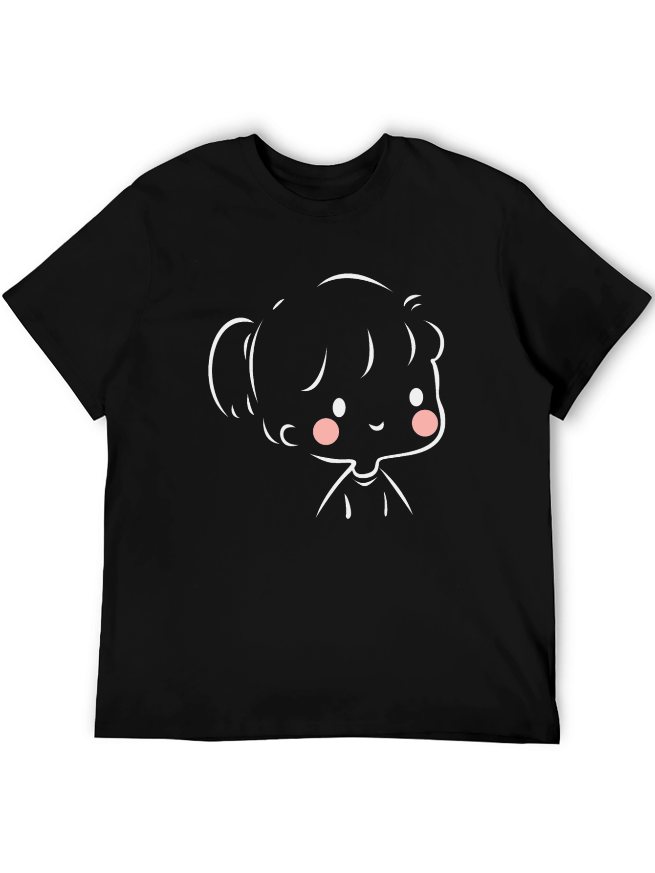 Cute Cartoon Girl Black T-Shirt