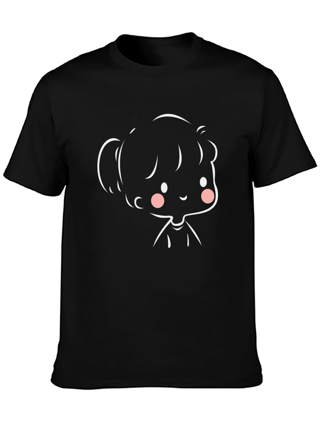 Cute Cartoon Girl Black T-Shirt