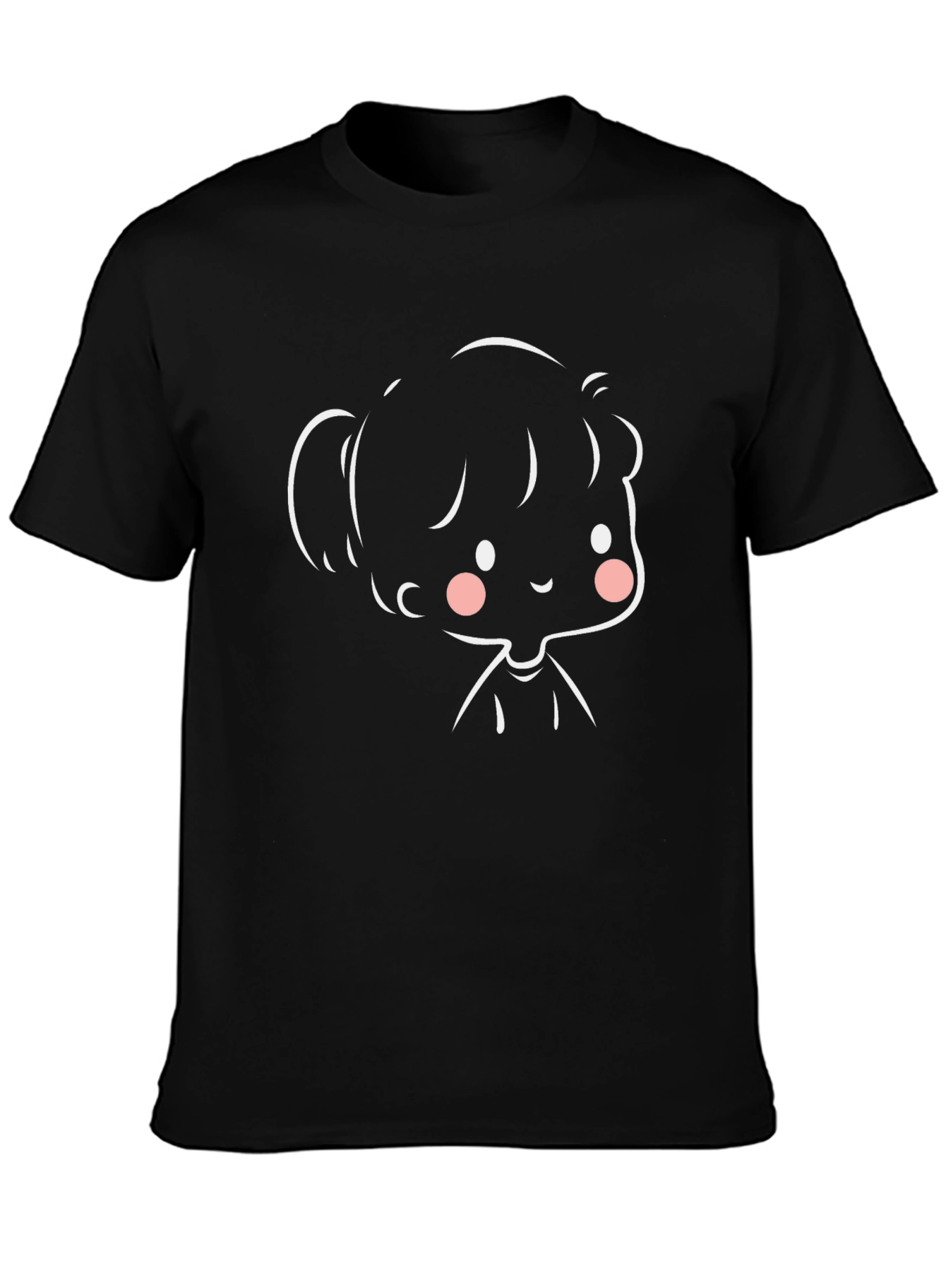 Cute Cartoon Girl Black T-Shirt
