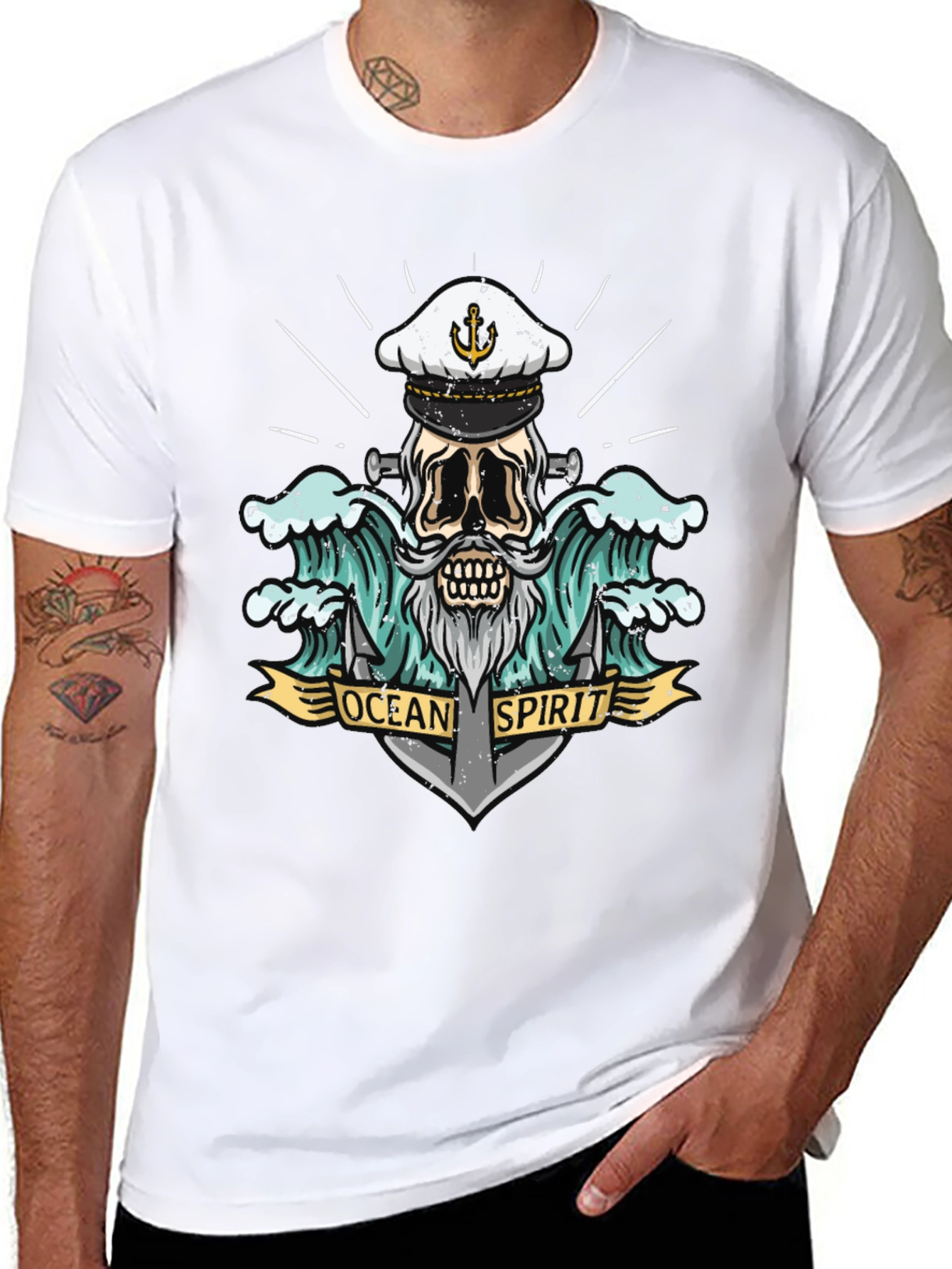 Ocean Spirit Graphic Tee - Pirate Skull Anchor