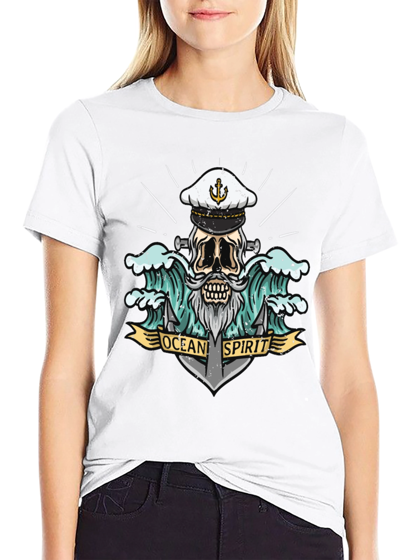 Ocean Spirit Graphic Tee - Pirate Skull Anchor