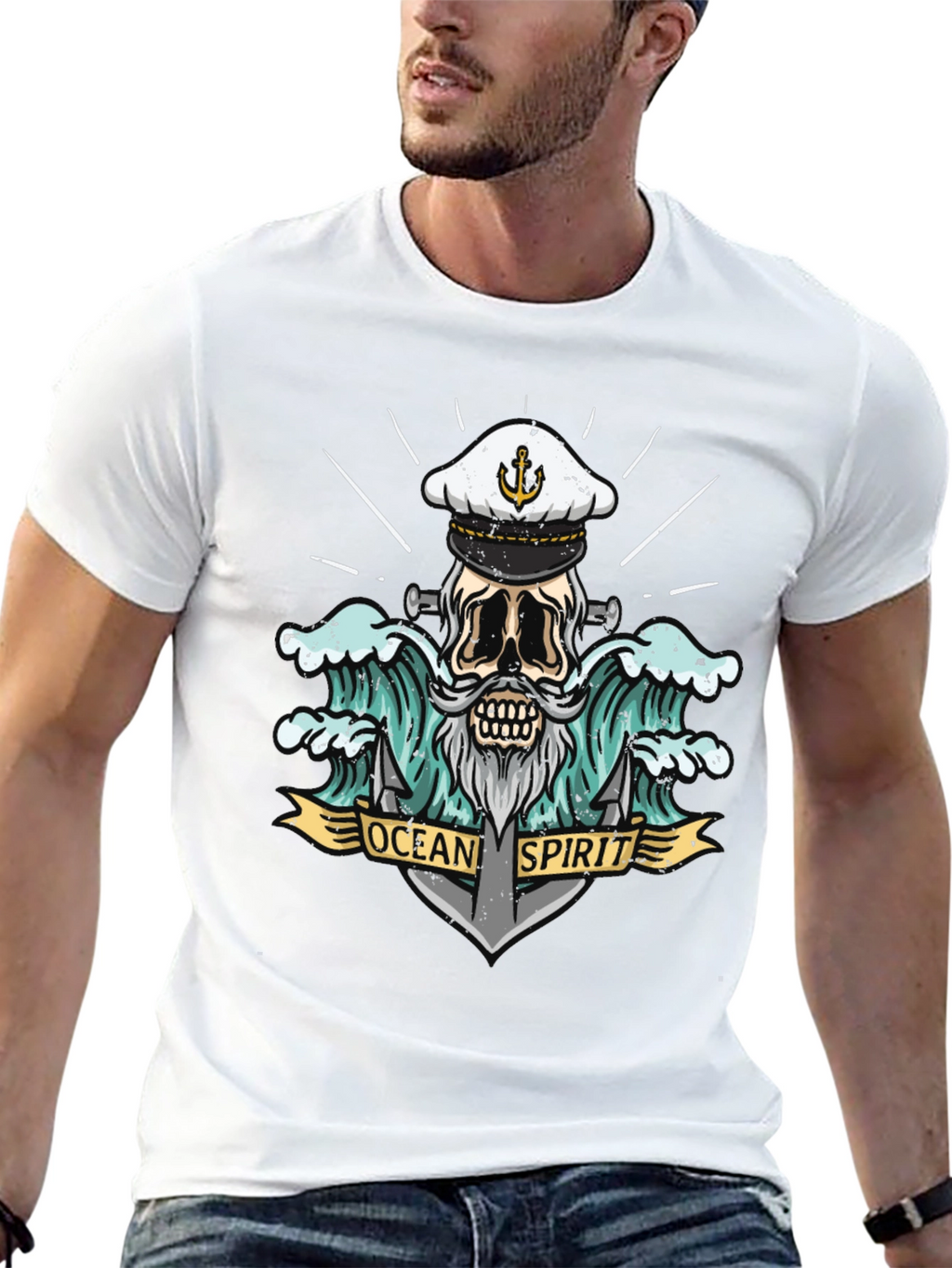 Ocean Spirit Graphic Tee - Pirate Skull Anchor