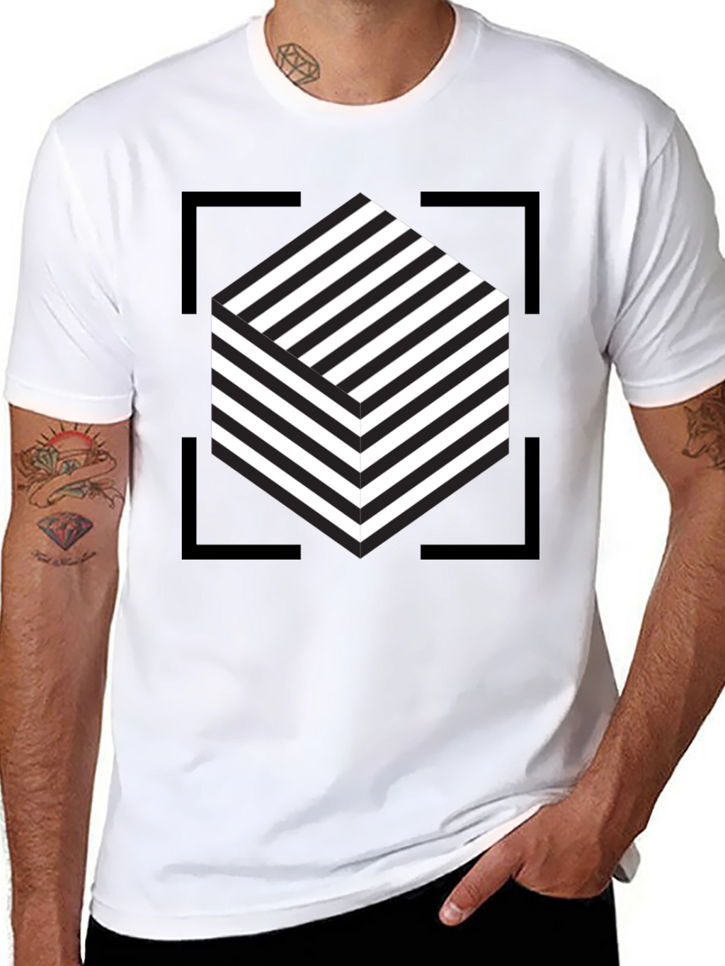 Abstract Cube Graphic Tee - Modern Black T-Shirt