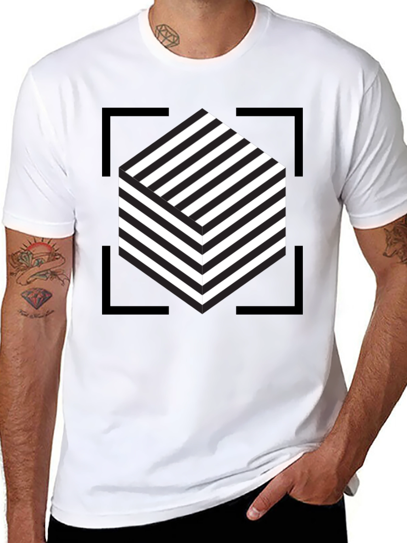 Abstract Cube Graphic Tee - Modern Black T-Shirt