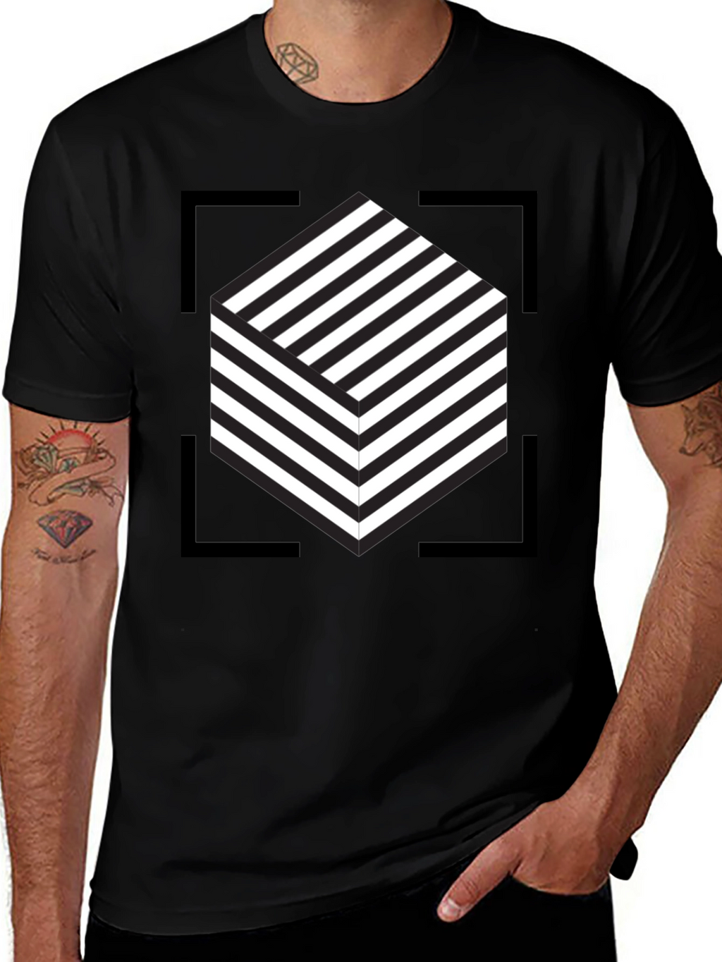Abstract Cube Graphic Tee - Modern Black T-Shirt