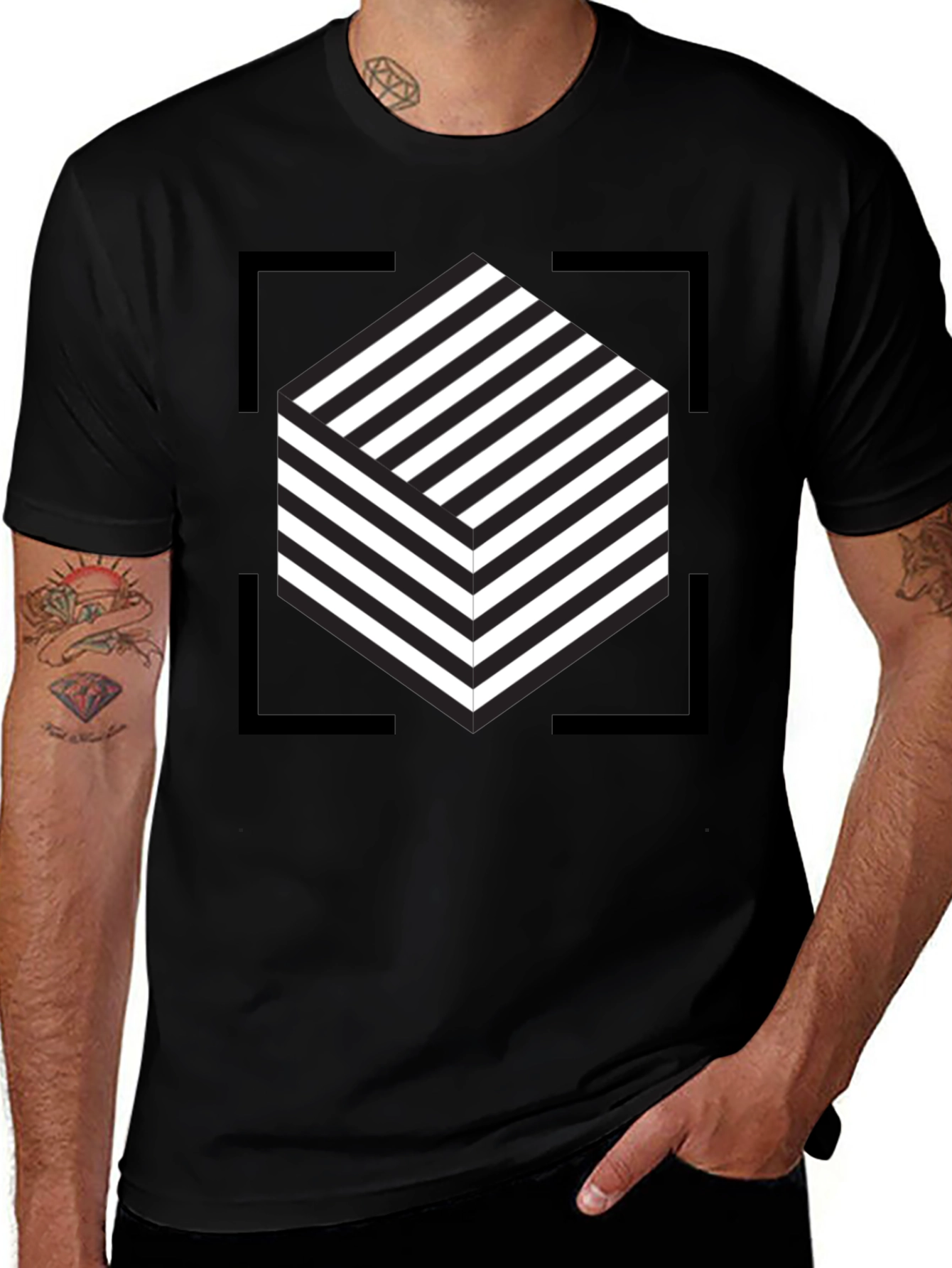 Abstract Cube Graphic Tee - Modern Black T-Shirt
