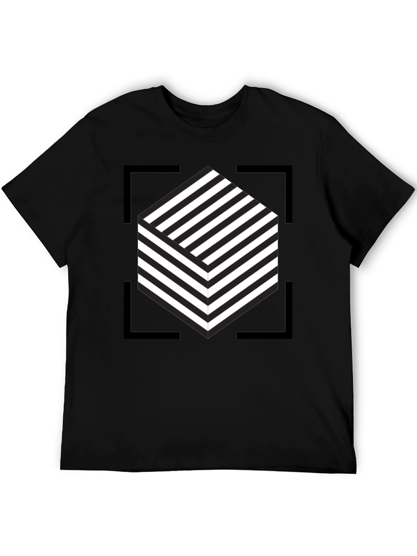 Abstract Cube Graphic Tee - Modern Black T-Shirt
