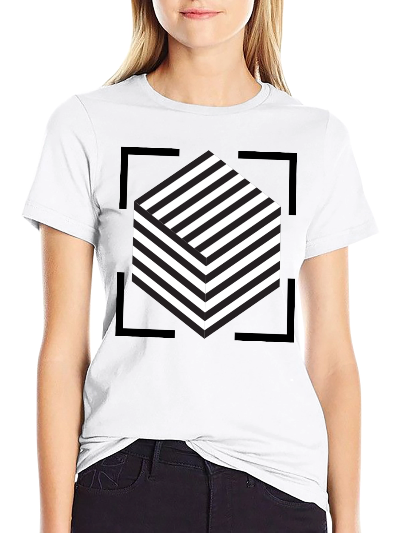 Abstract Cube Graphic Tee - Modern Black T-Shirt