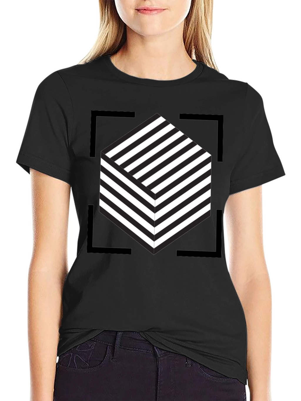 Abstract Cube Graphic Tee - Modern Black T-Shirt