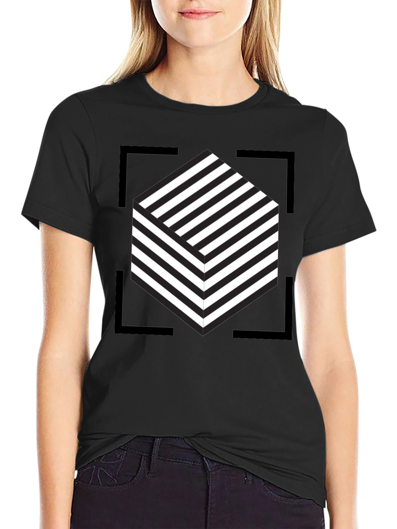 Abstract Cube Graphic Tee - Modern Black T-Shirt