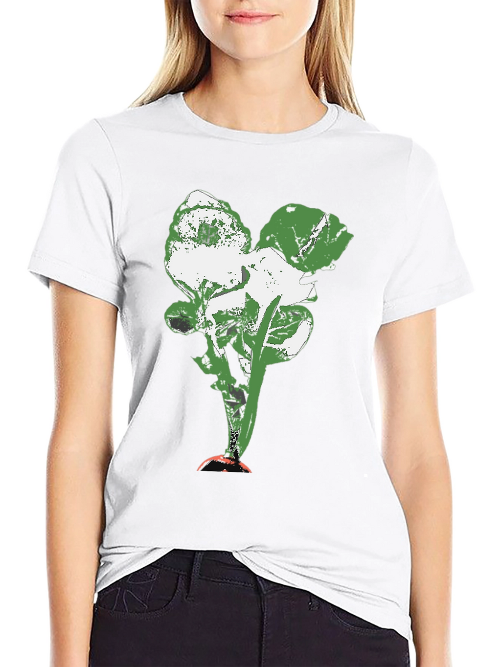 Abstract Floral Print Black Crew Neck T-Shirt