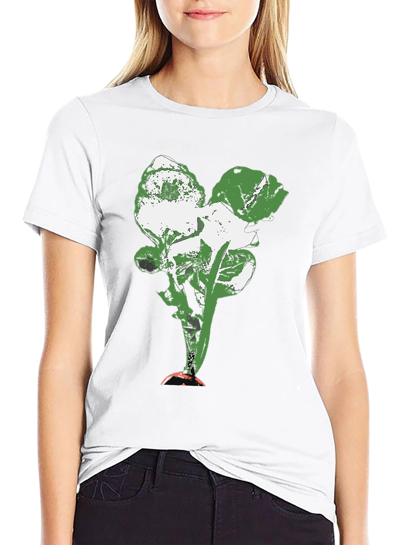 Abstract Floral Print Black Crew Neck T-Shirt