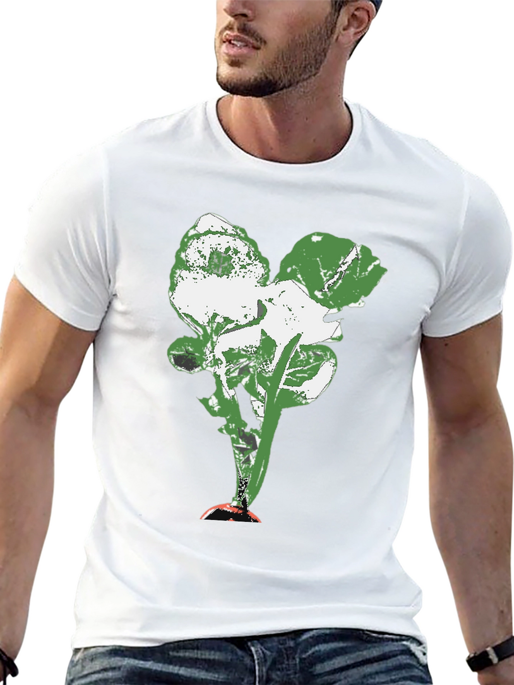 Abstract Floral Print Black Crew Neck T-Shirt