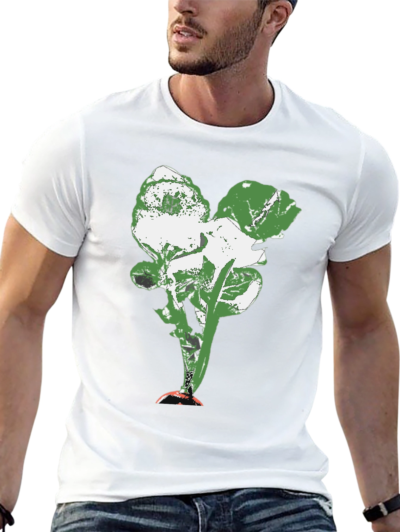 Abstract Floral Print Black Crew Neck T-Shirt