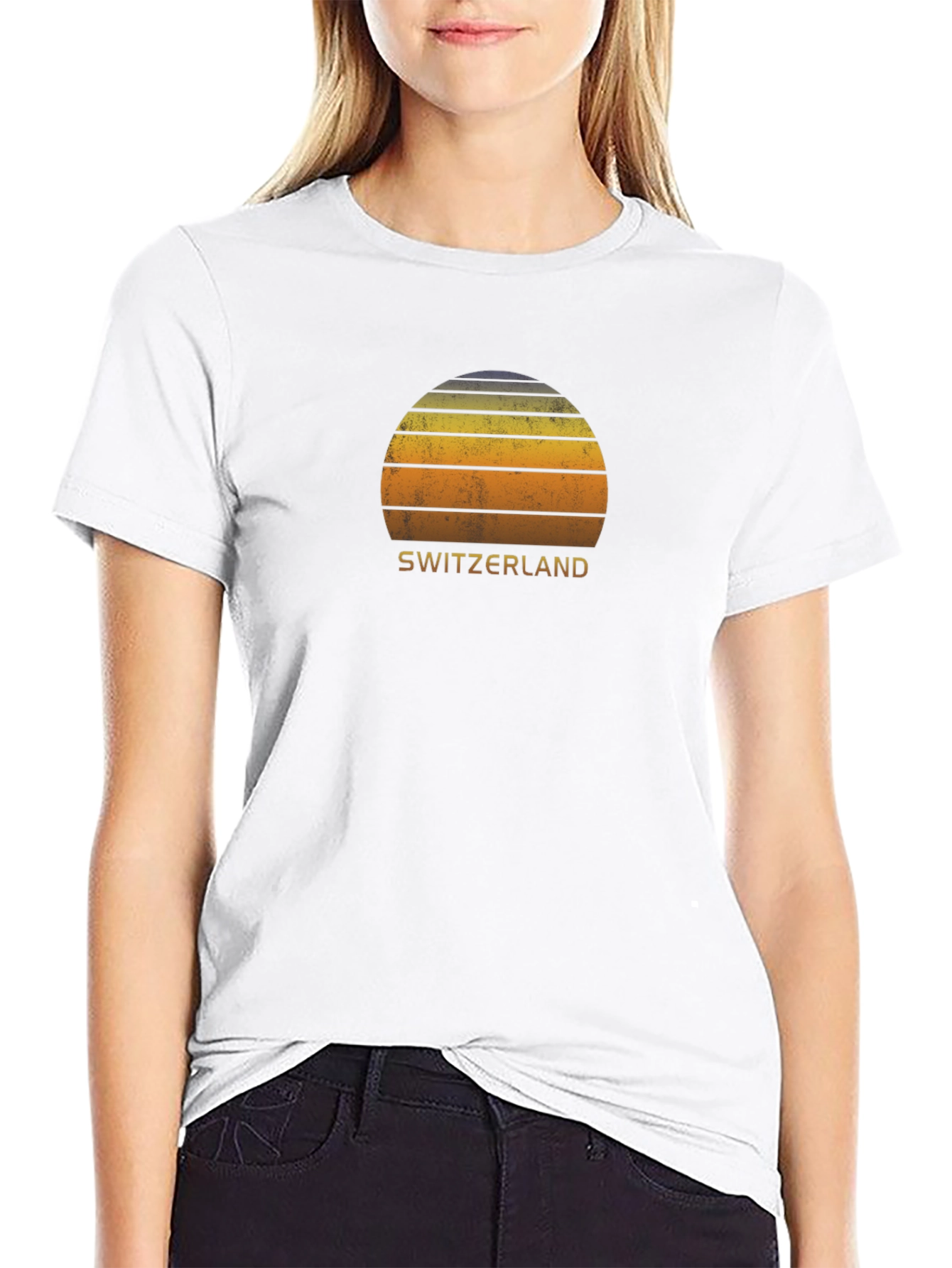 Switzerland Sunset Graphic Tee - Retro Style Black T-Shirt