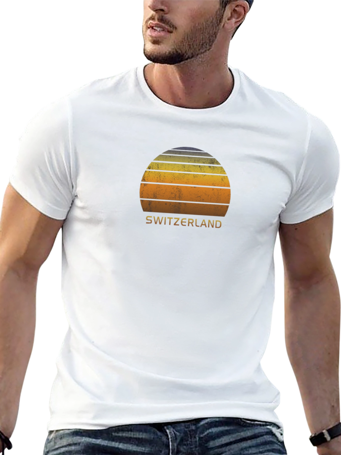 Switzerland Sunset Graphic Tee - Retro Style Black T-Shirt