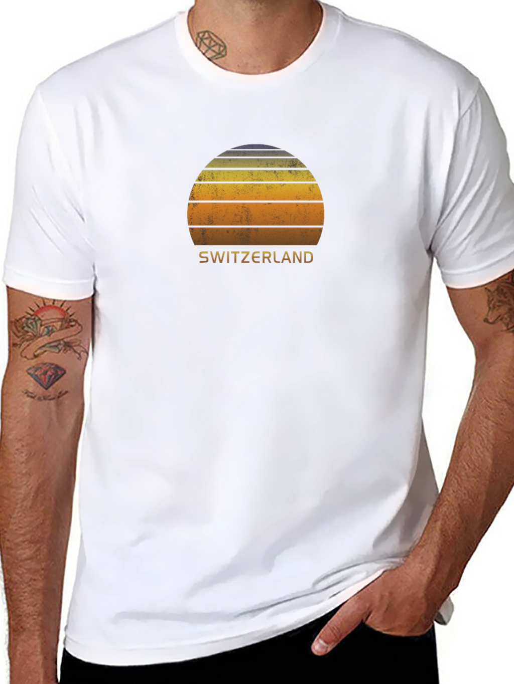Switzerland Sunset Graphic Tee - Retro Style Black T-Shirt