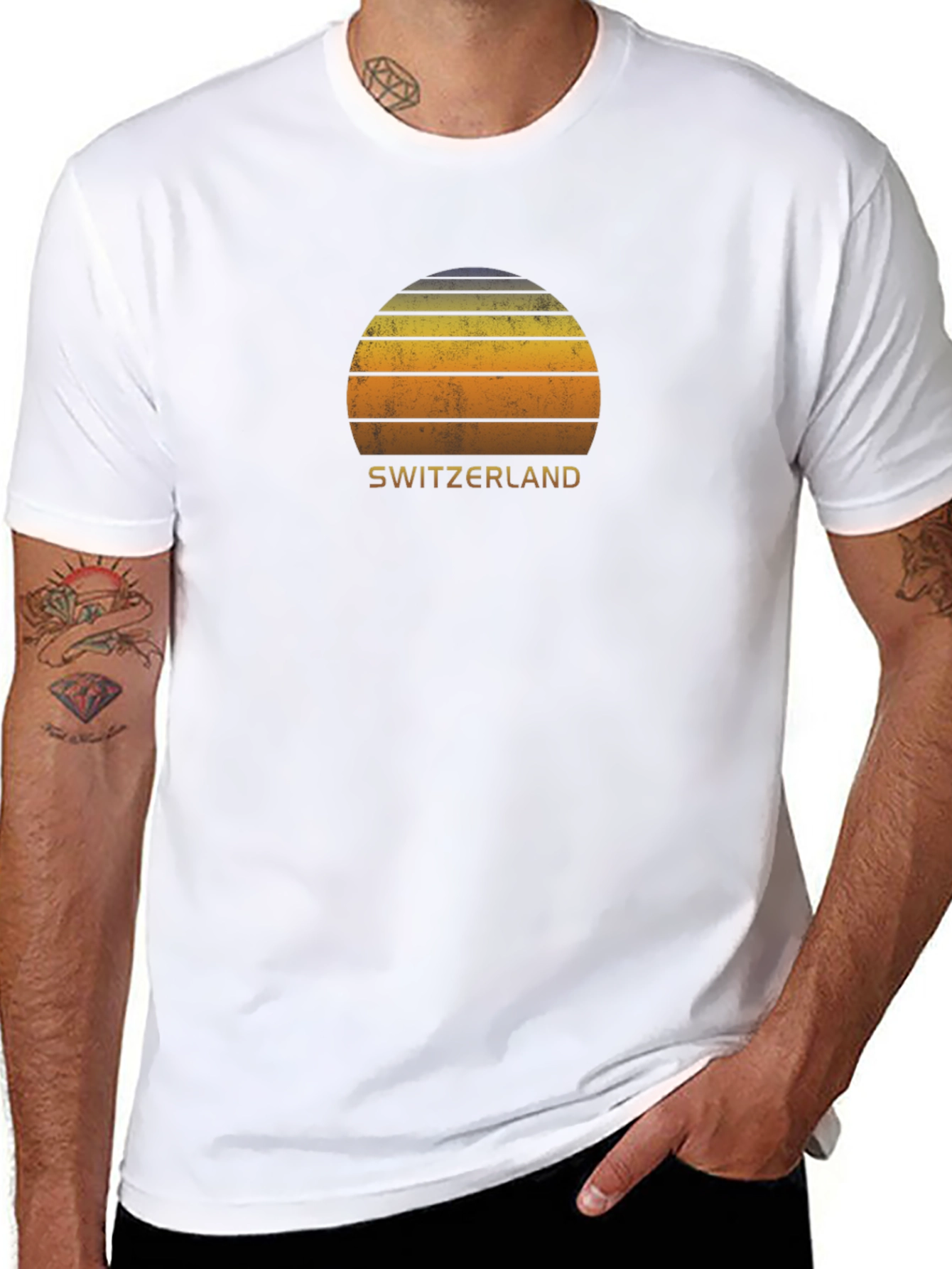 Switzerland Sunset Graphic Tee - Retro Style Black T-Shirt