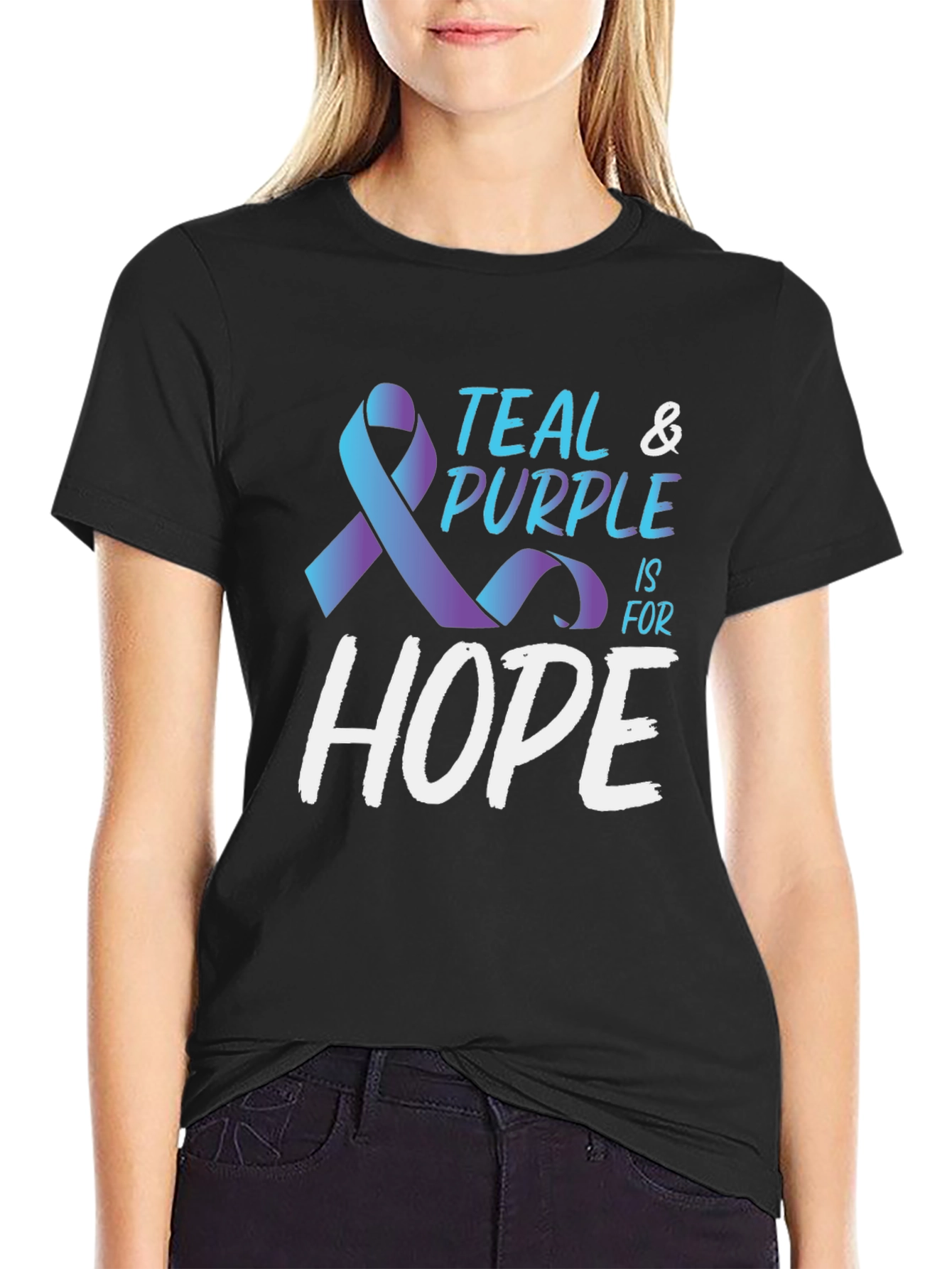 Teal & Purple Hope Ribbon Awareness T-Shirt