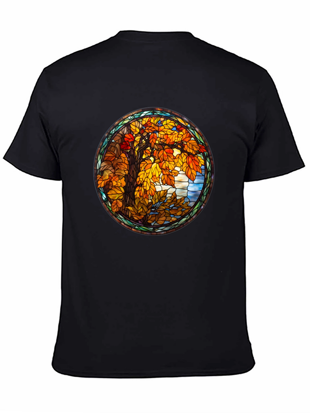 Autumn Tree Stained Glass Graphic Tee - Black