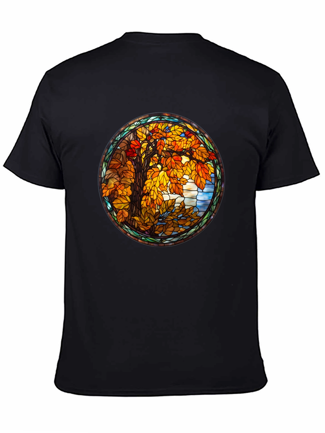 Autumn Tree Stained Glass Graphic Tee - Black