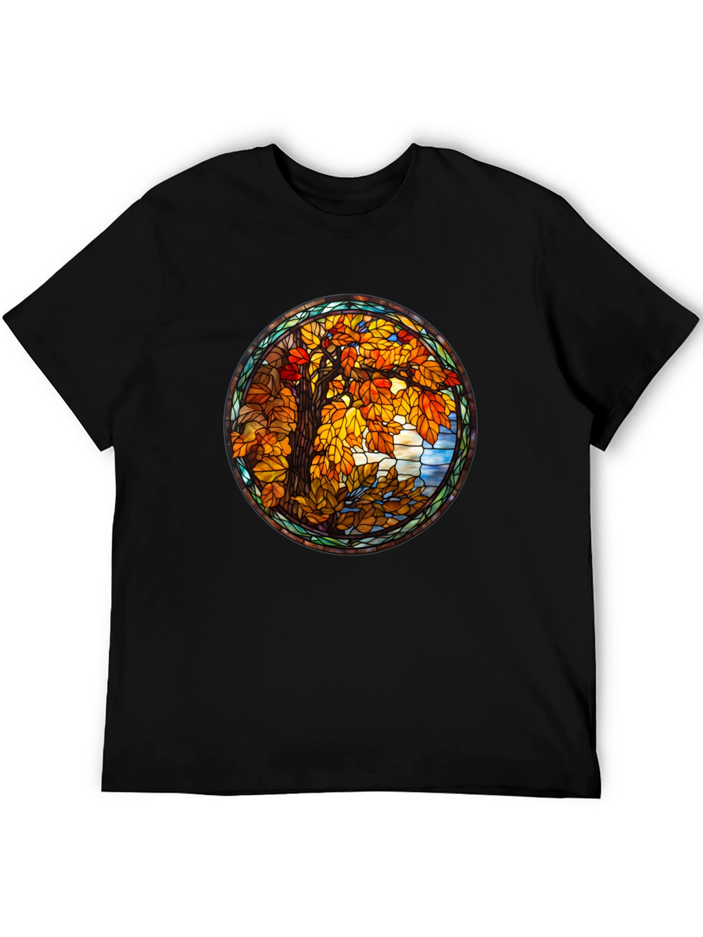 Autumn Tree Stained Glass Graphic Tee - Black