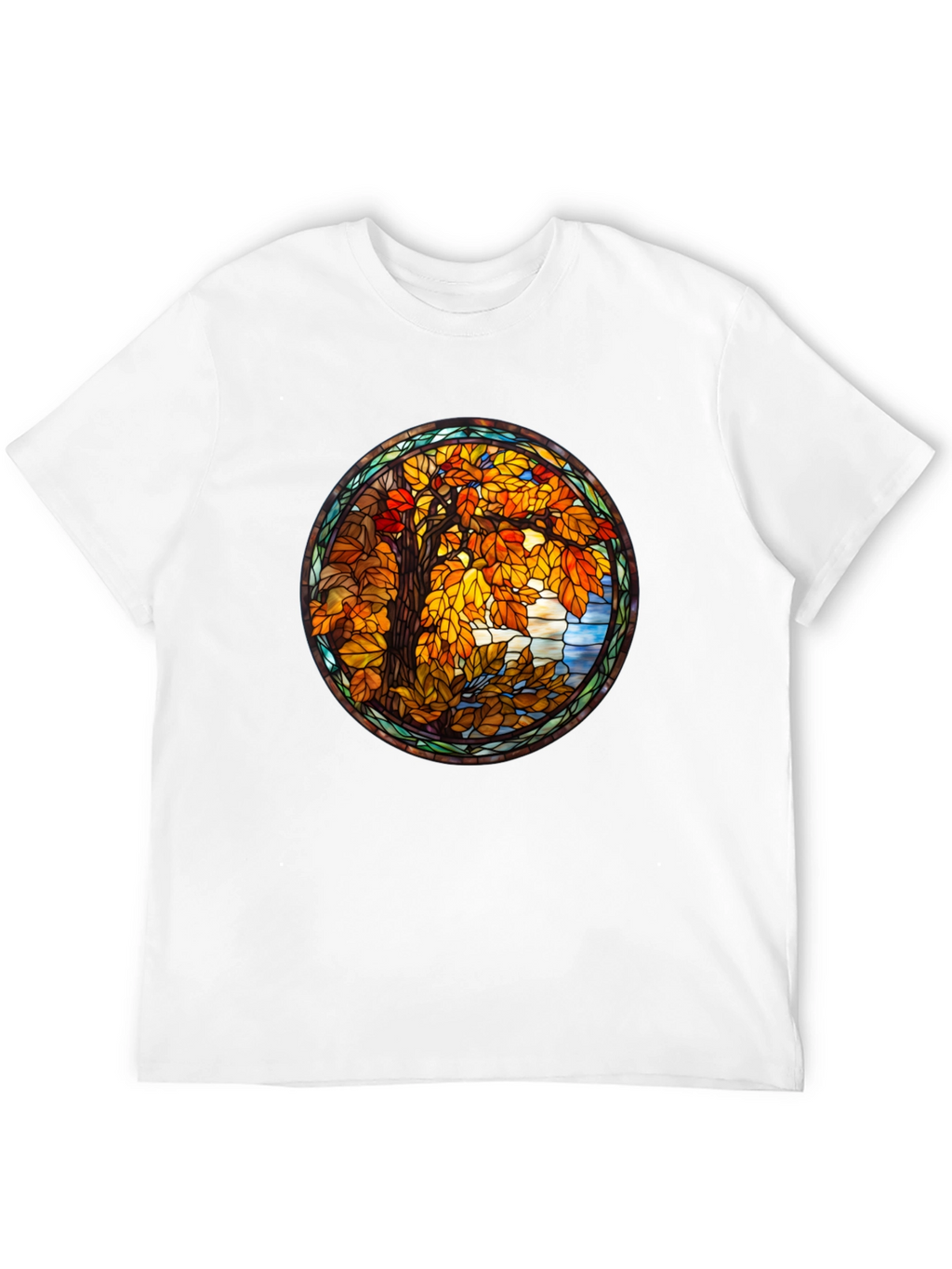 Autumn Tree Stained Glass Graphic Tee - Black