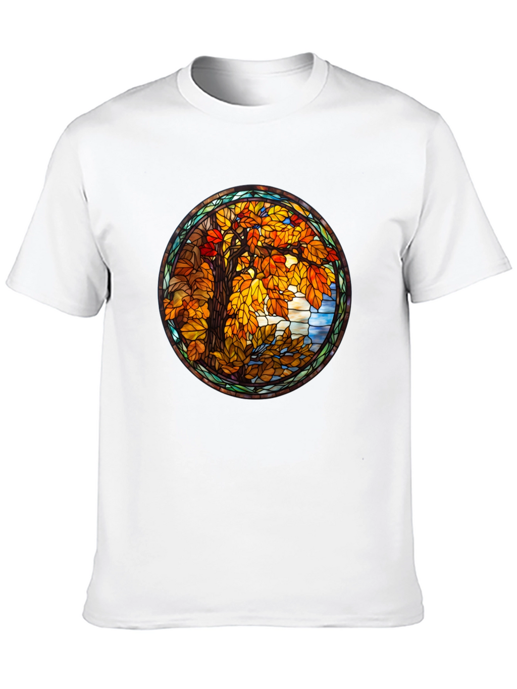 Autumn Tree Stained Glass Graphic Tee - Black