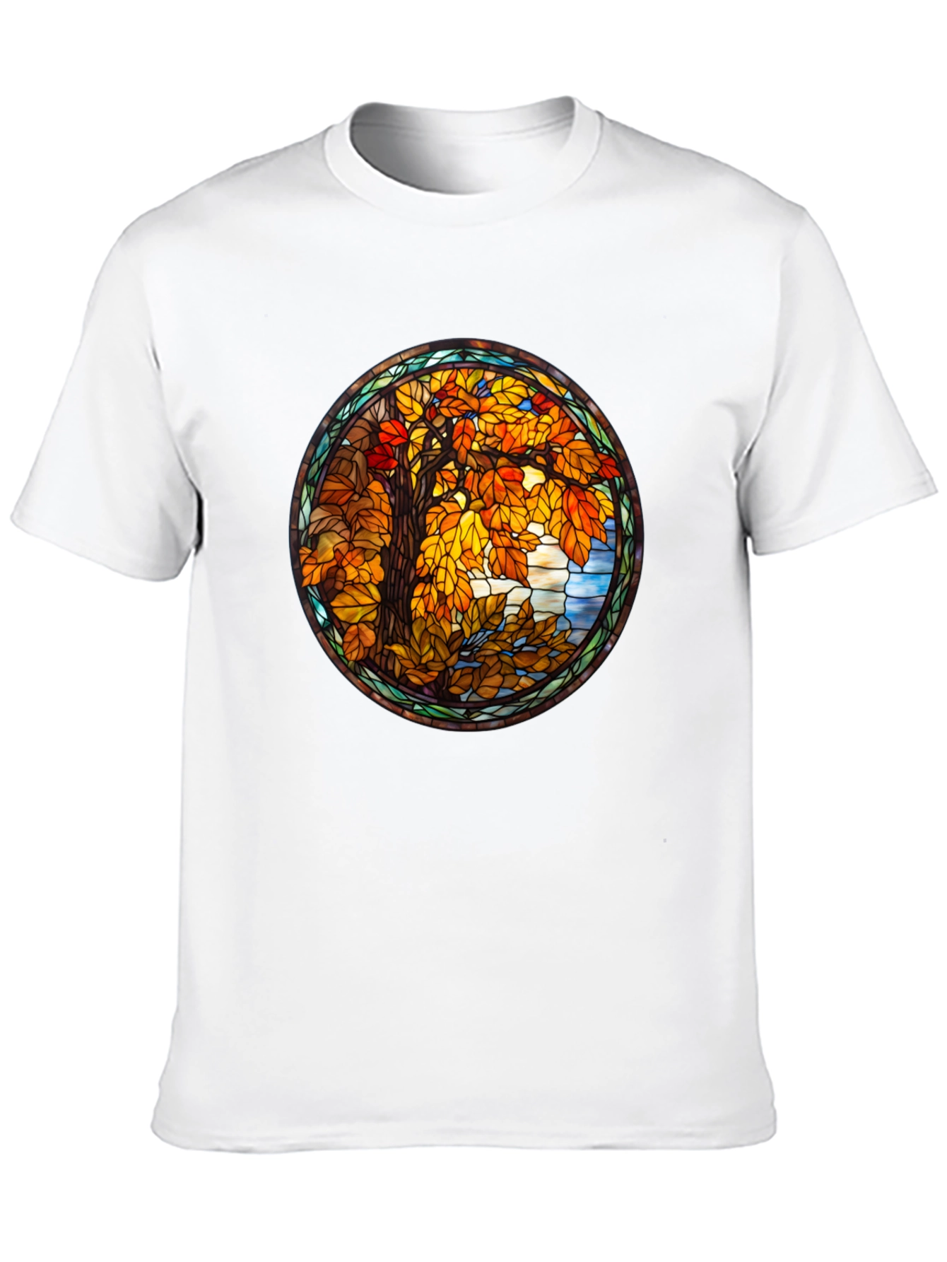 Autumn Tree Stained Glass Graphic Tee - Black