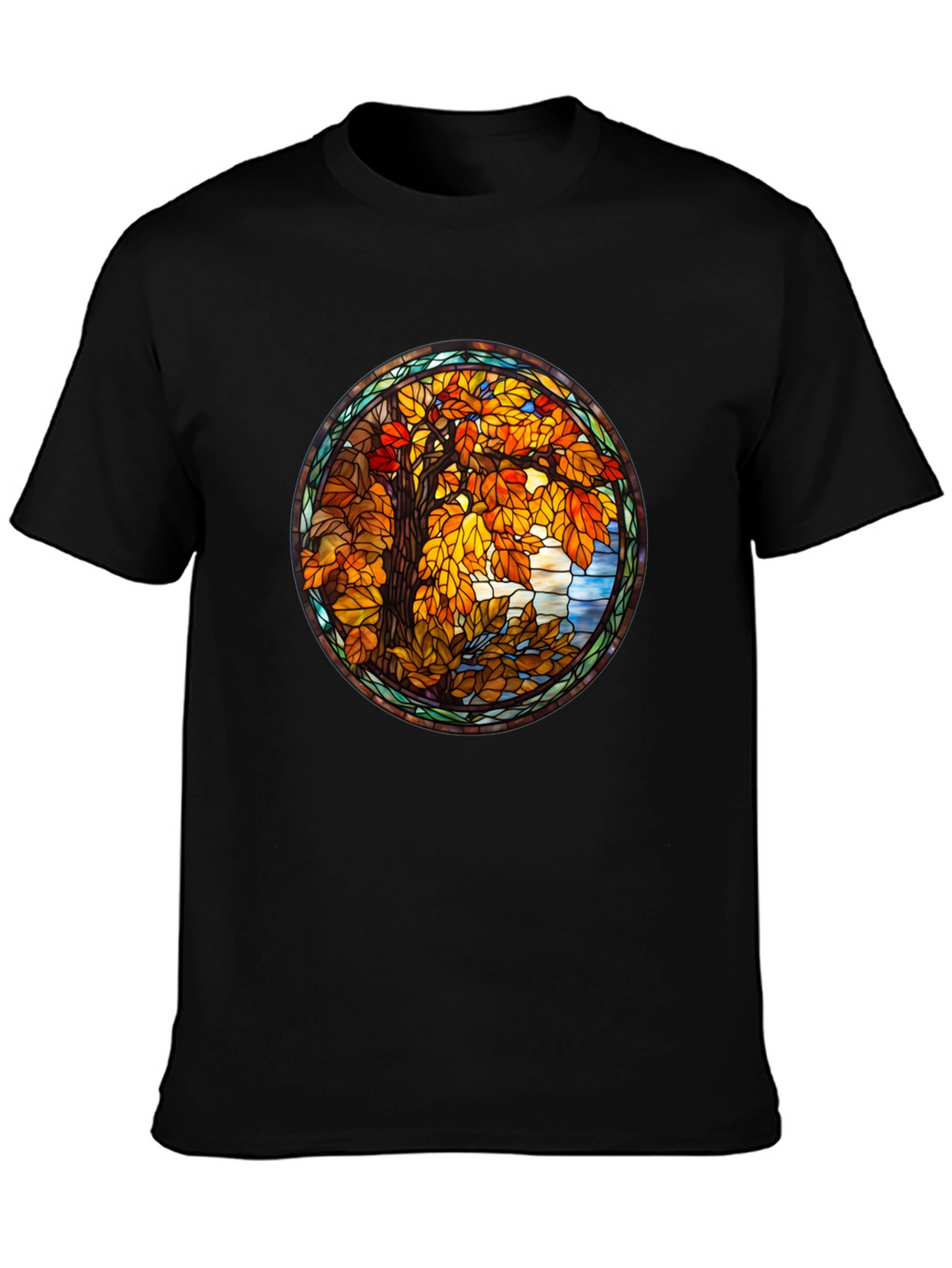 Autumn Tree Stained Glass Graphic Tee - Black