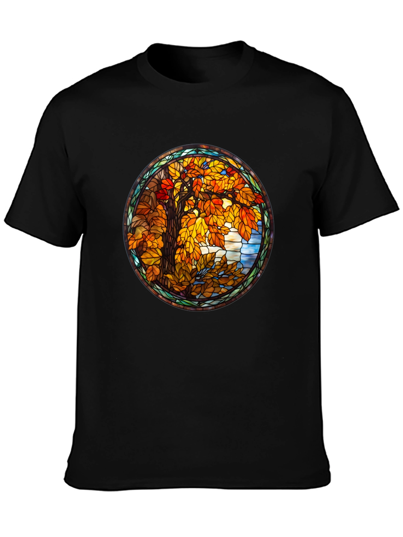 Autumn Tree Stained Glass Graphic Tee - Black